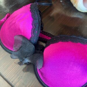 Chic Fuchsia and Black Lace Bra
